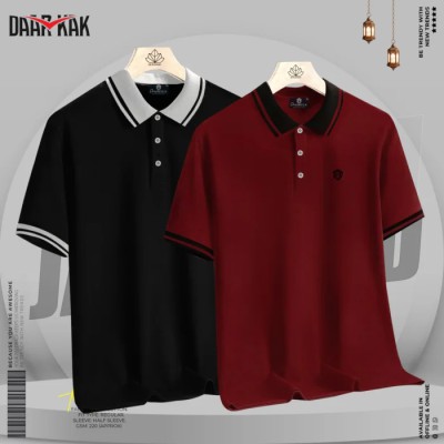 Premium Basic Polo Shirt Black & Maroon Color